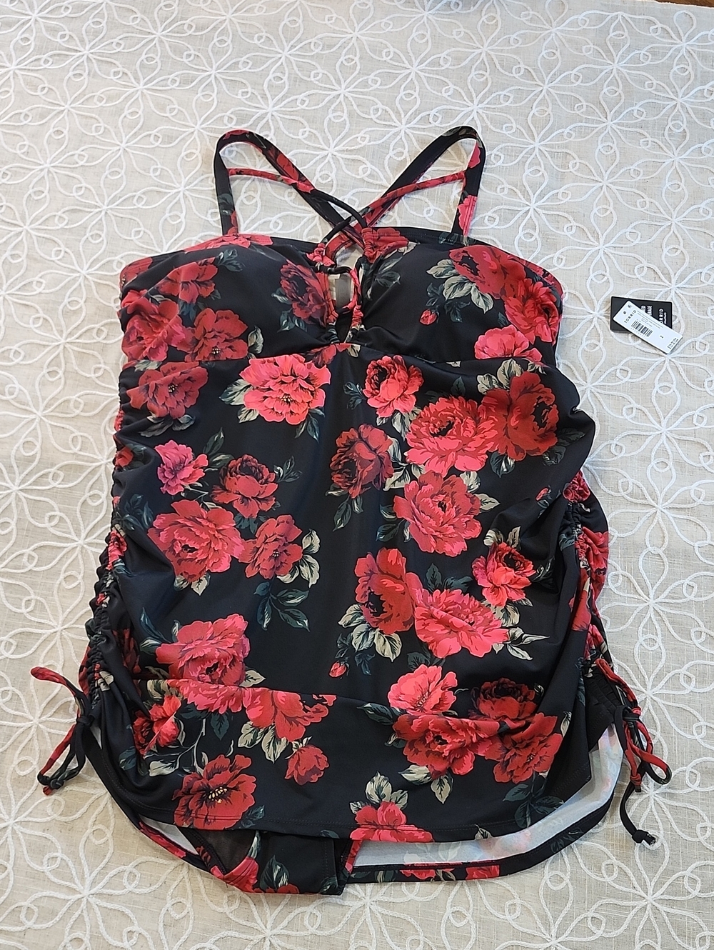 Torrid Cross Front Swim Dress With Attached One Piece Brief
